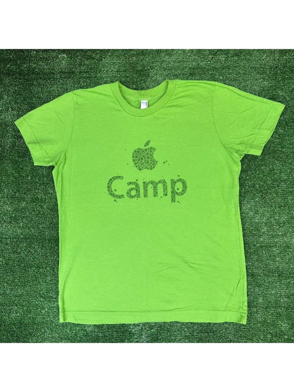 Vintage Y2K Apple Camp Adventures T-Shirt Lime Green Education Rare Tech Promo